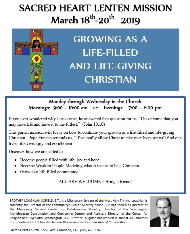 Lenten Parish Mission: “Growing as a Life-Filled and Life-Giving Christian” with Brother Loughlan Sofield, ST